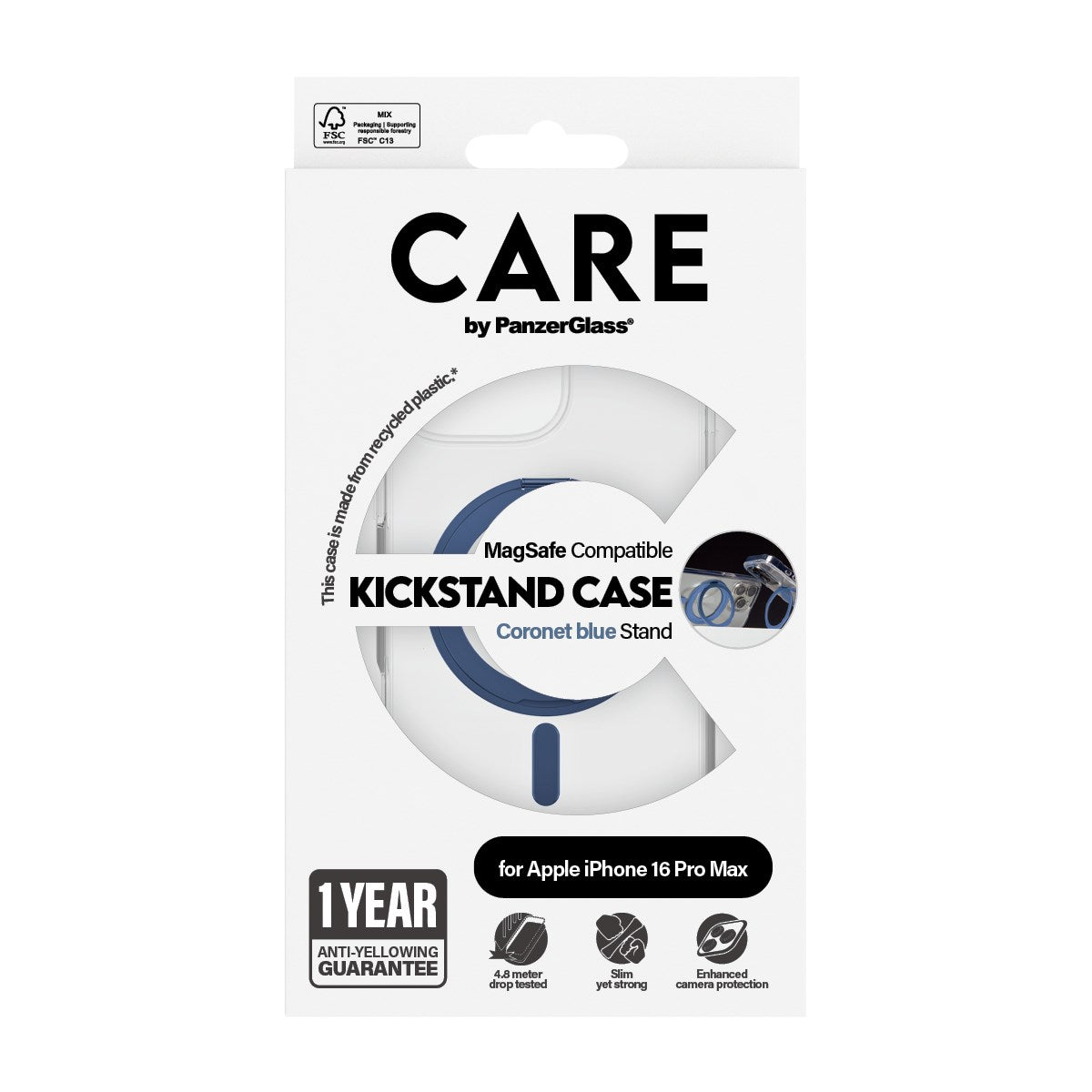 CARE by PanzerGlass® Feature Case Transparent m. Blau Kickstand & MagSafe iPhone 16 Pro Max